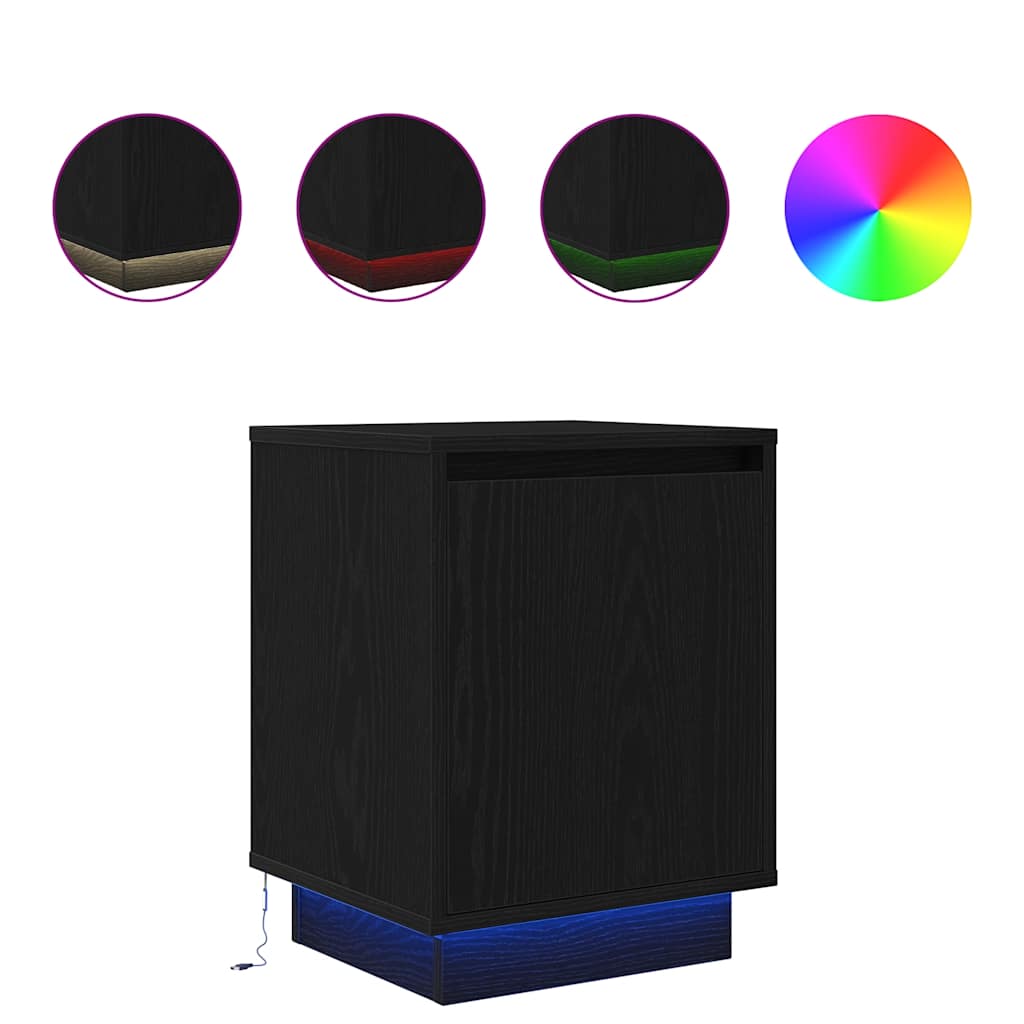 Nattskap med LED-lys 2 stk svart 38x34x50 cm