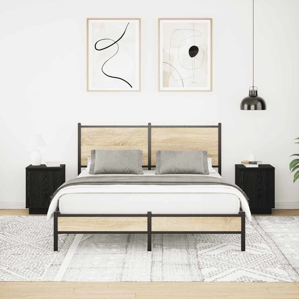 Nattskap med LED-lys 2 stk svart 38x34x50 cm