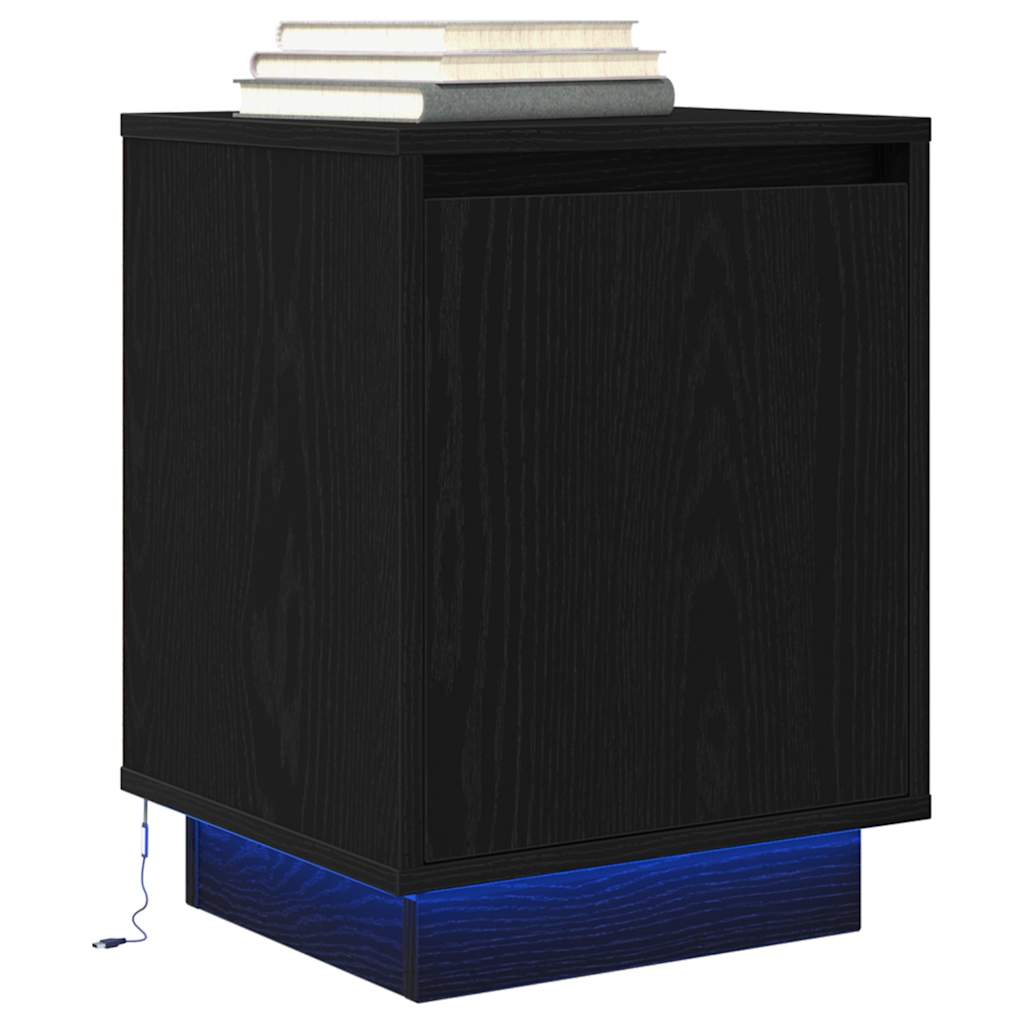 Nattskap med LED-lys 2 stk svart 38x34x50 cm