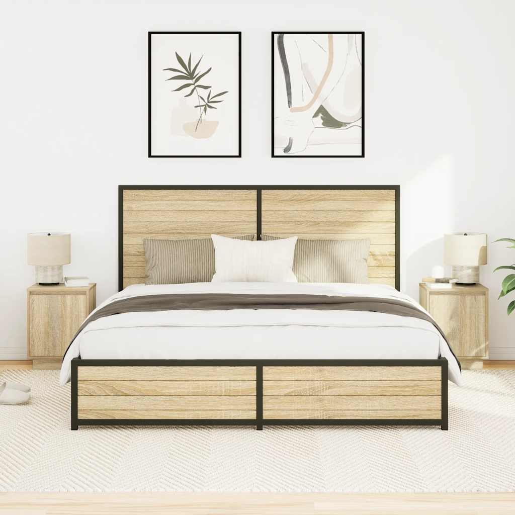 Nattskap med LED-lys 2 stk sonoma eik 38x34x50 cm