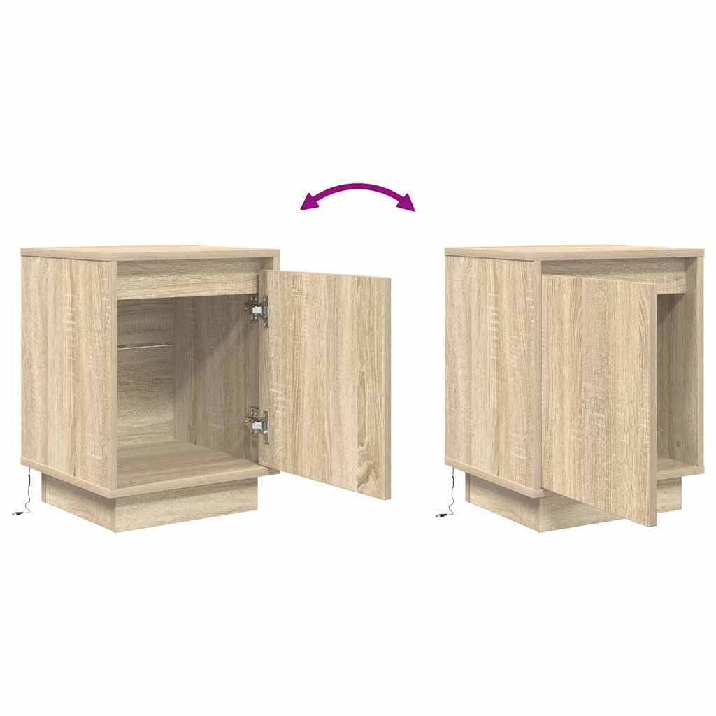 Nattskap med LED-lys 2 stk sonoma eik 38x34x50 cm