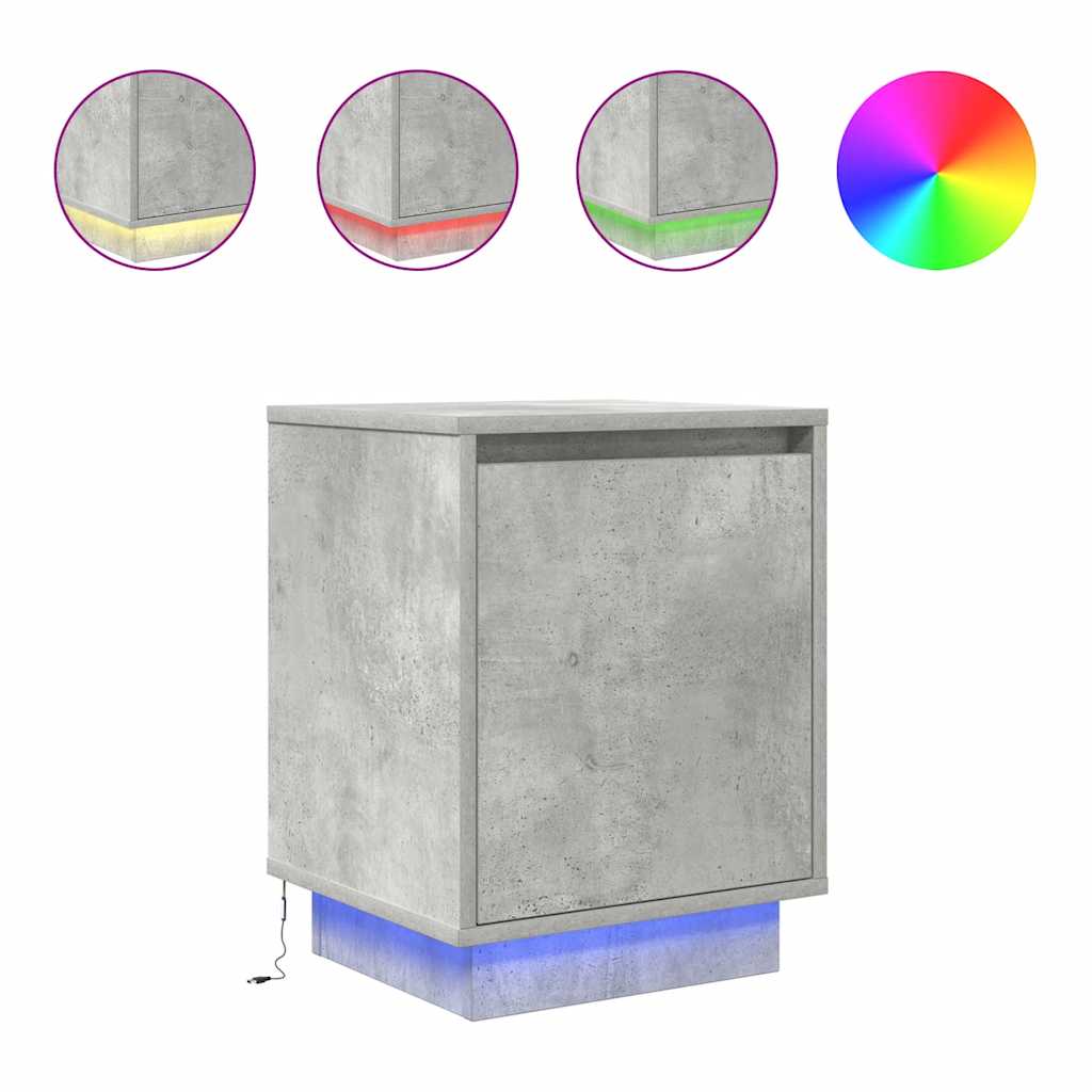 Nattbord med LED 2 stk betonggrå 38x34x50 cm