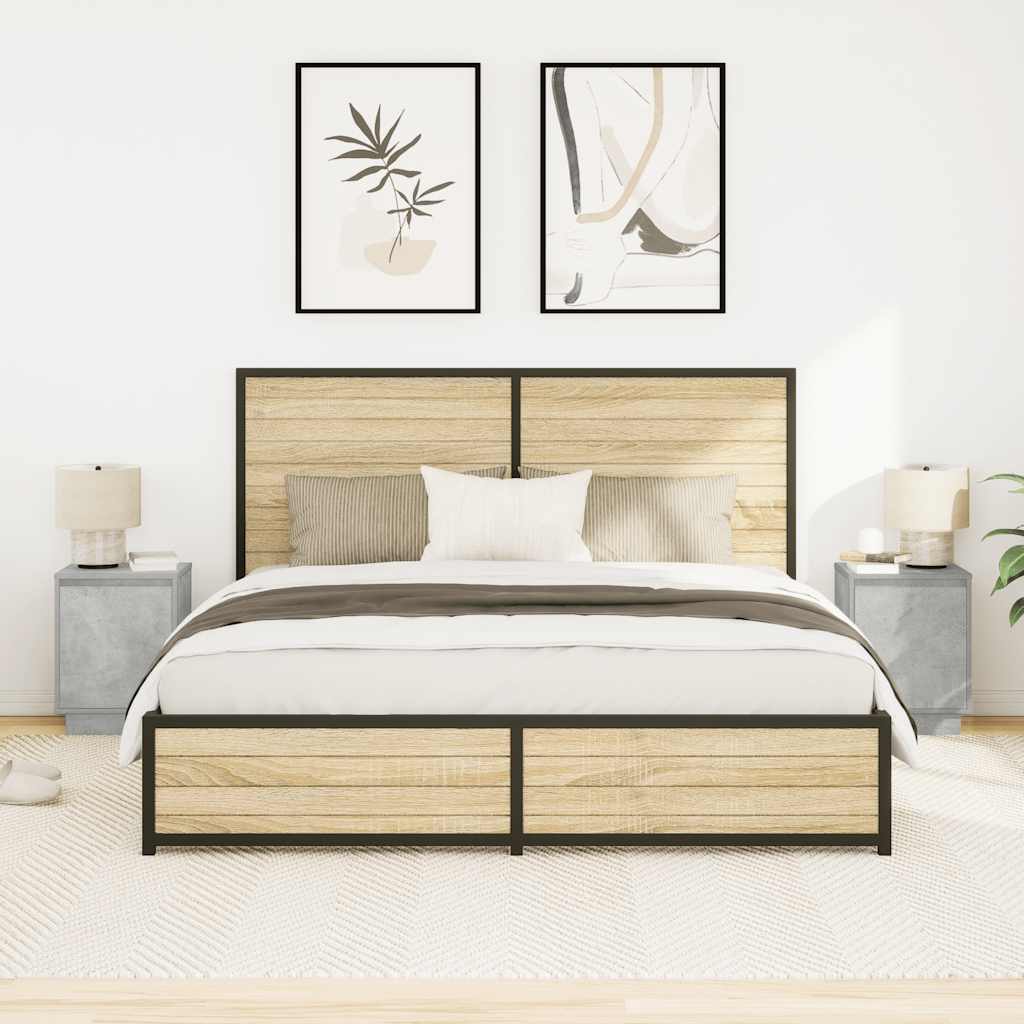 Nattbord med LED 2 stk betonggrå 38x34x50 cm