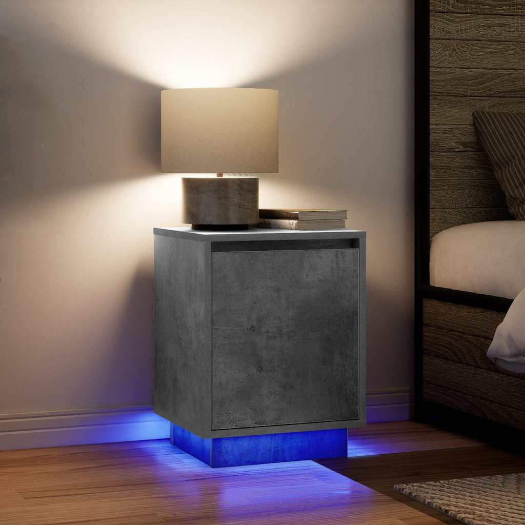 Nattbord med LED 2 stk betonggrå 38x34x50 cm
