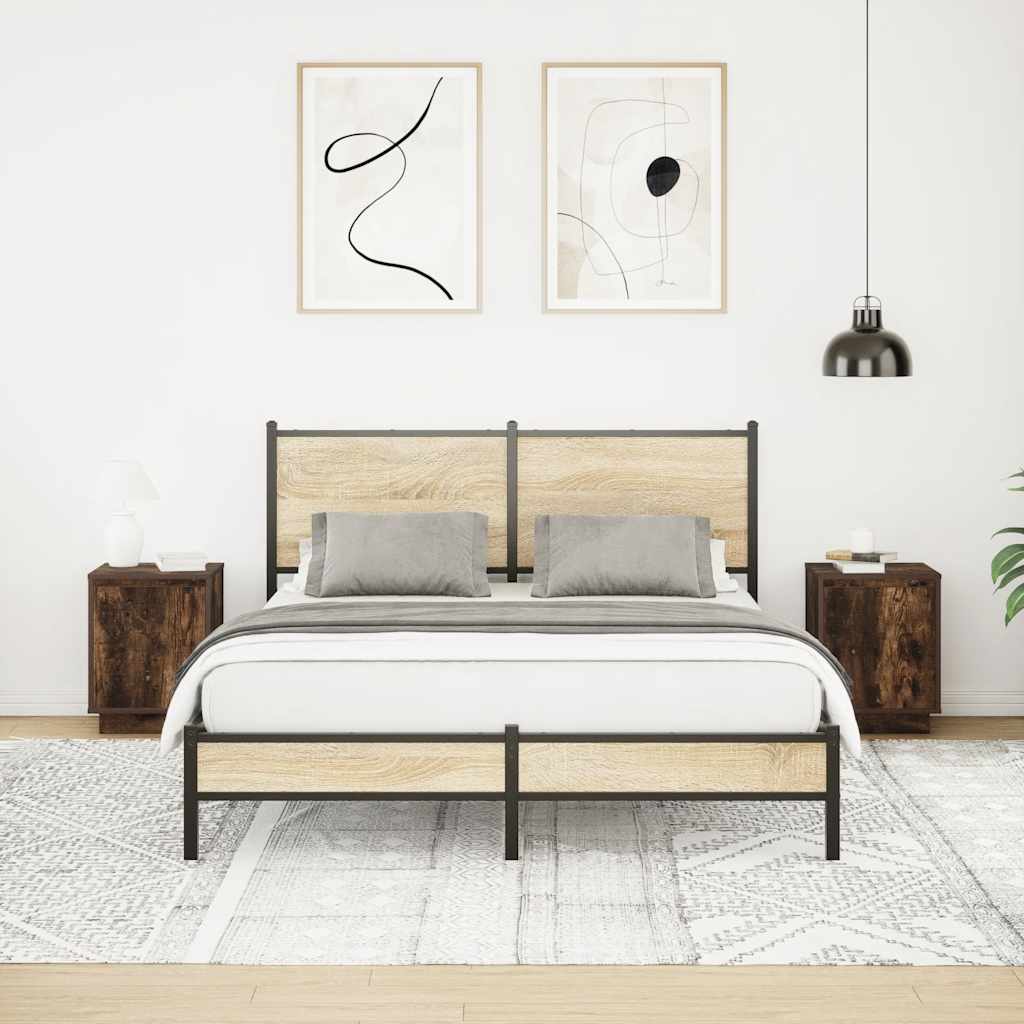 Nattskap med LED-lys 2 stk røkt eik 38x34x50 cm