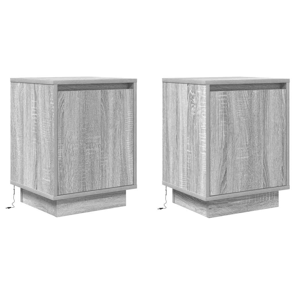Nattskap med LED-lys 2 stk grå sonoma 38x34x50 cm