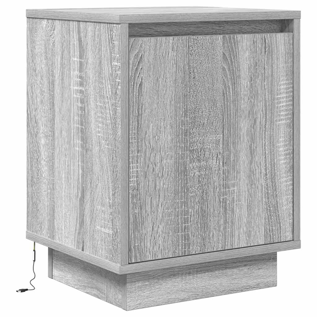 Nattskap med LED-lys 2 stk grå sonoma 38x34x50 cm