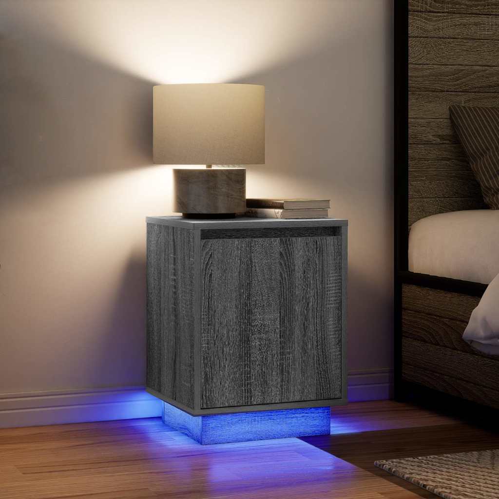 Nattskap med LED-lys 2 stk grå sonoma 38x34x50 cm