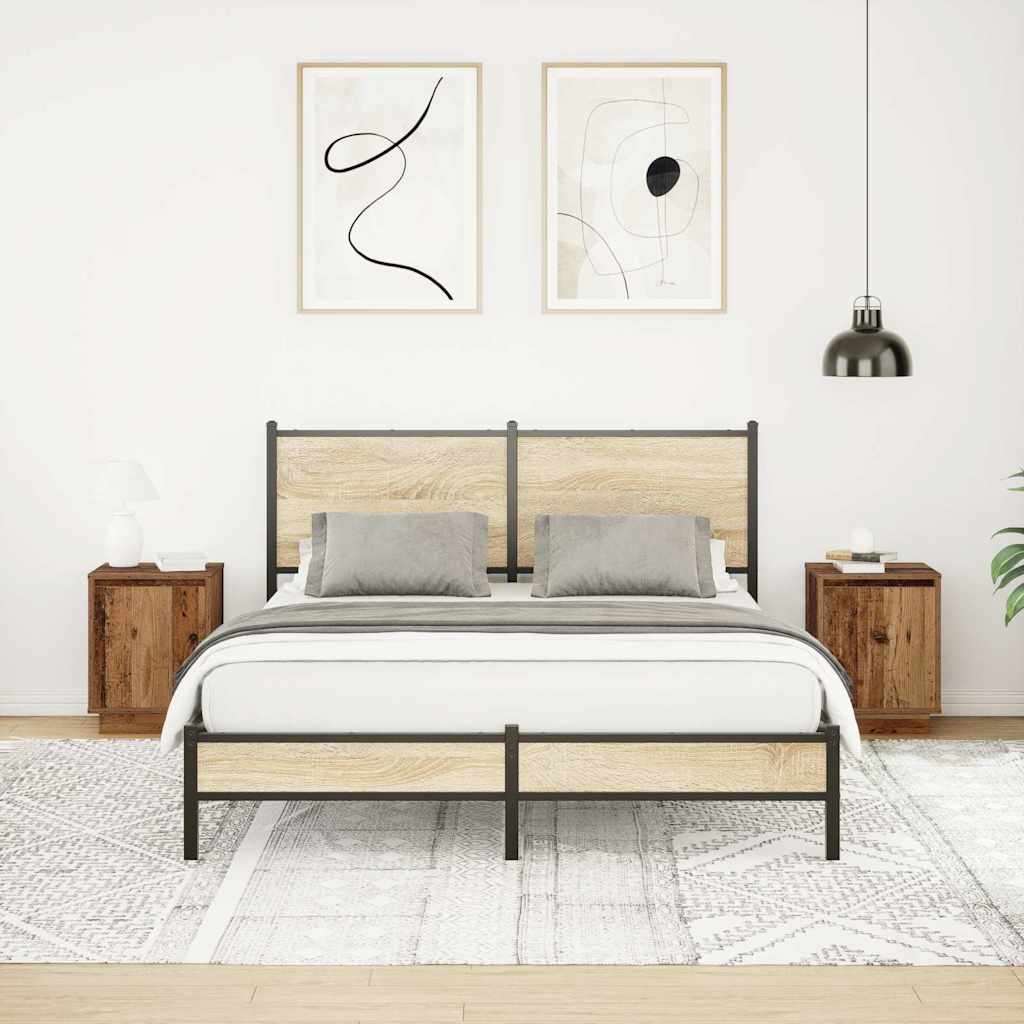 Nattskap med LED-lys 2 stk gammelt tre 38x34x50 cm