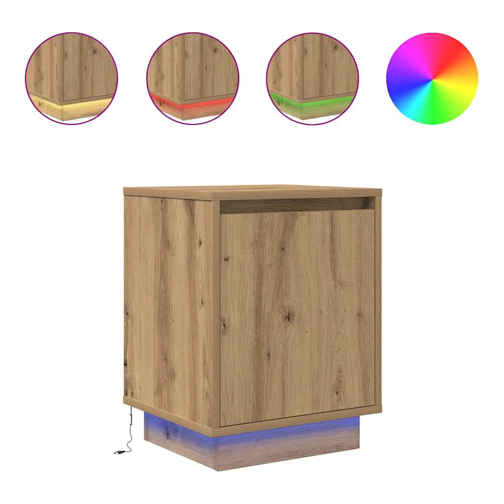 Nattbord med LED 2 stk artisan eik 38x34x50 cm
