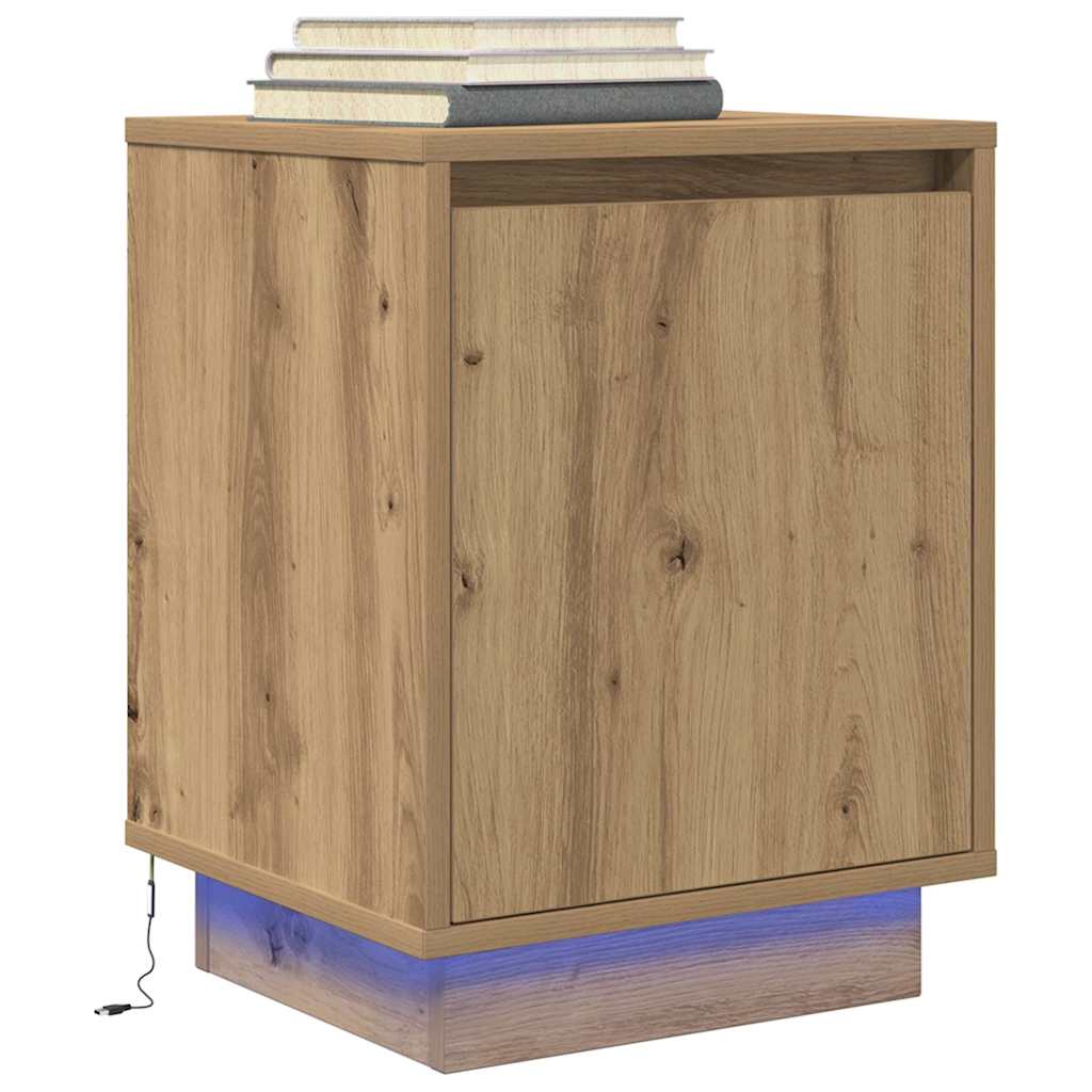 Nattbord med LED 2 stk artisan eik 38x34x50 cm