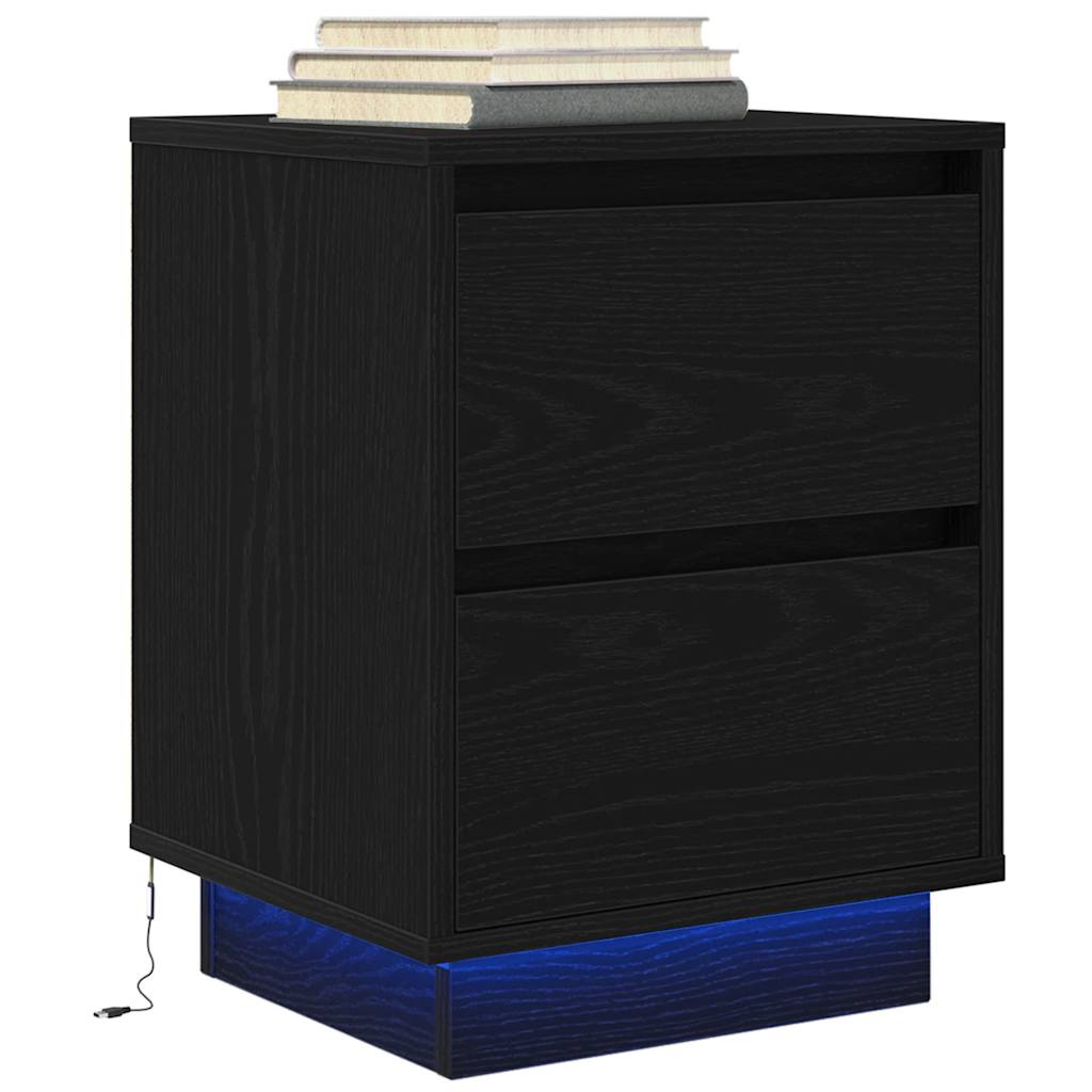 Nattskap med LED-lys Sort 38x34x50 cm