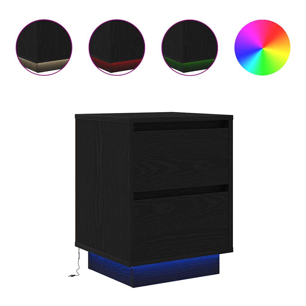 Nattskap med LED-lys 2 stk svart 38x34x50 cm