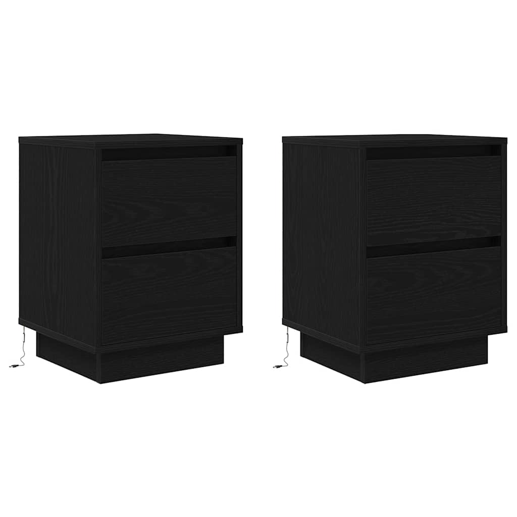 Nattskap med LED-lys 2 stk svart 38x34x50 cm