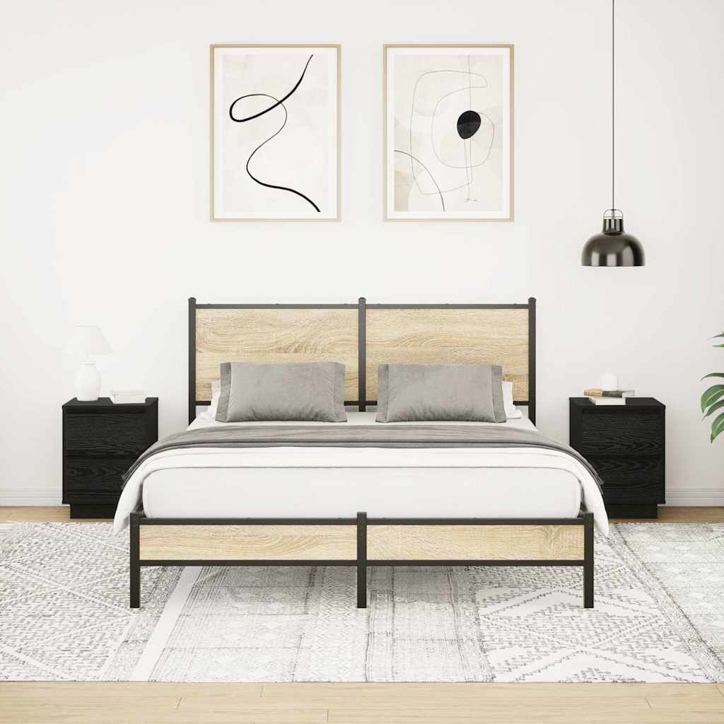 Nattskap med LED-lys 2 stk svart 38x34x50 cm