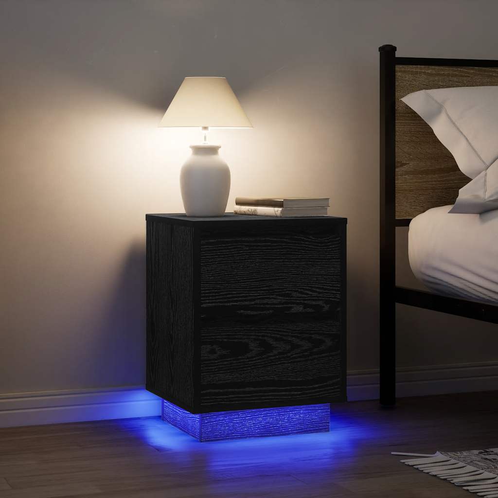 Nattskap med LED-lys 2 stk svart 38x34x50 cm