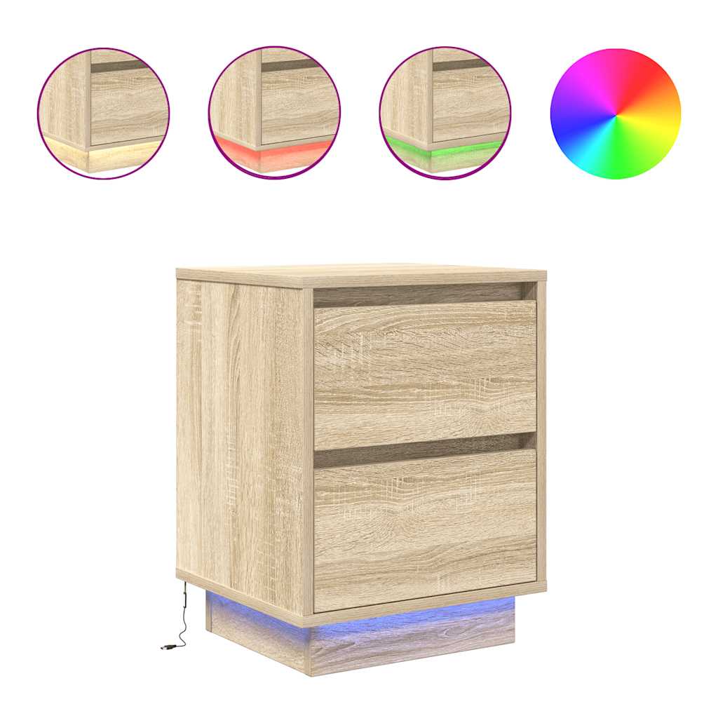 Nattbord med LED sonoma eik 38x34x50 cm