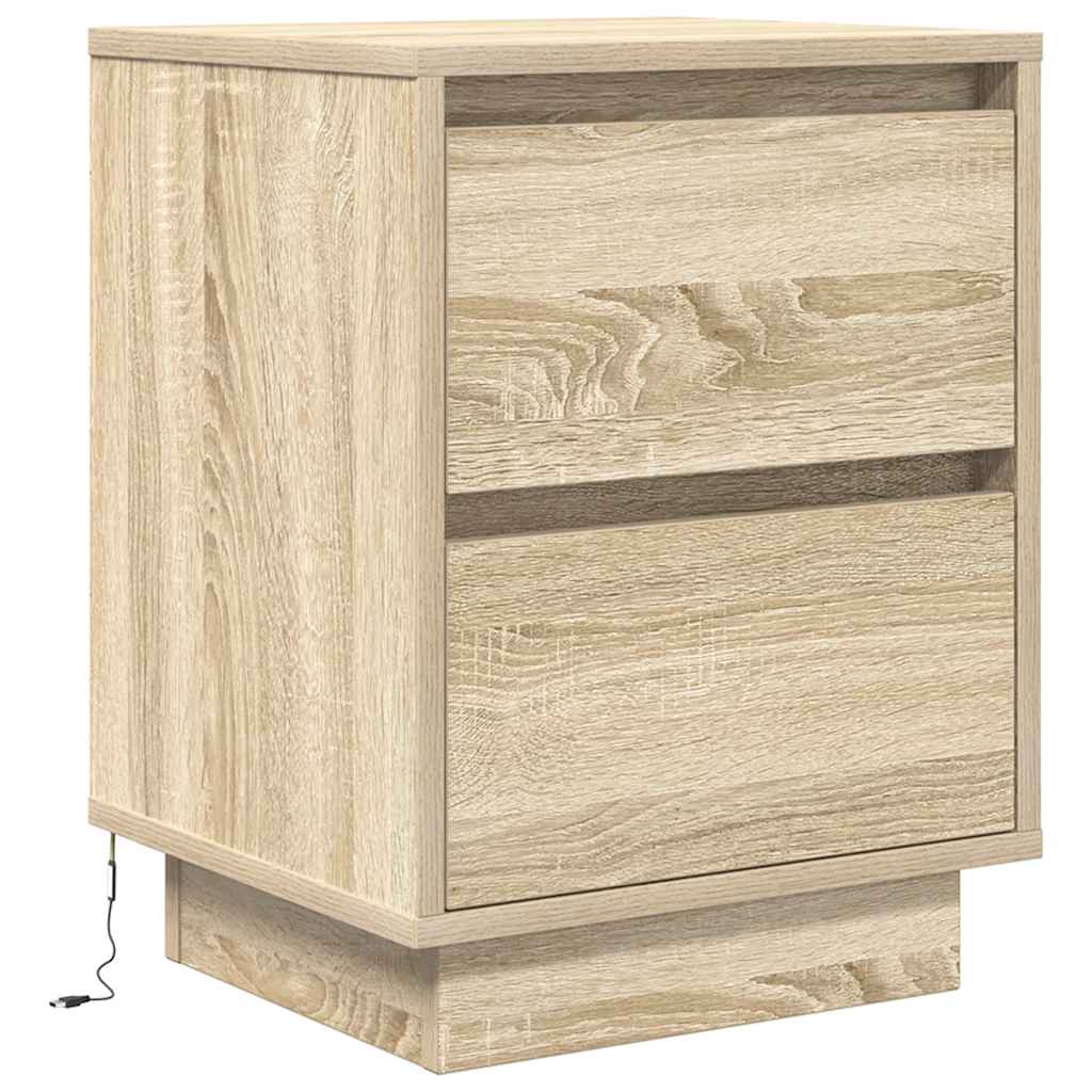 Nattbord med LED sonoma eik 38x34x50 cm