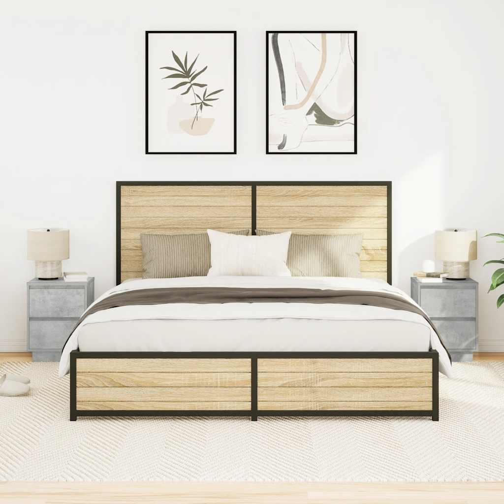 Nattbord med LED 2 stk betonggrå 38x34x50 cm