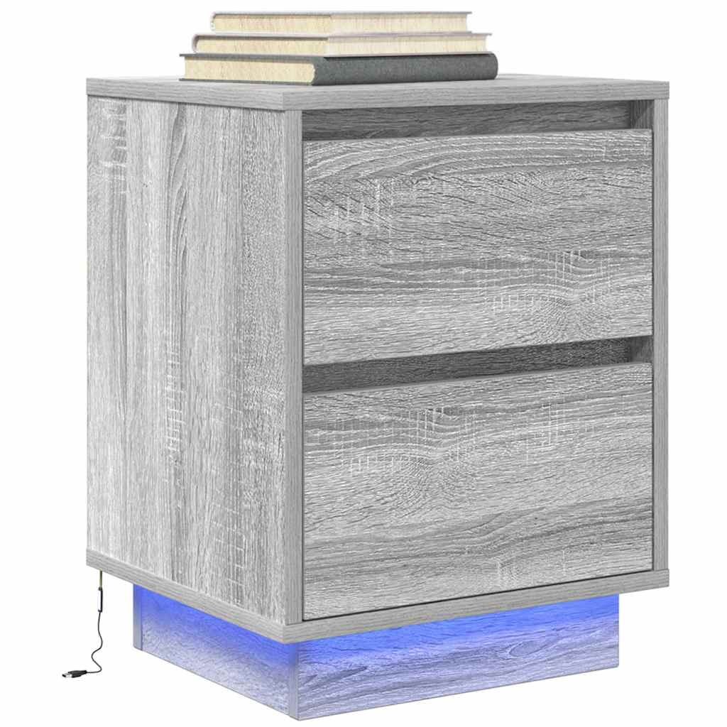 Nattskap med LED-lys 2 stk grå sonoma 38x34x50 cm