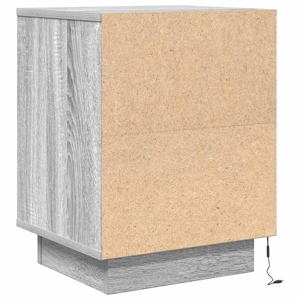 Nattskap med LED-lys 2 stk grå sonoma 38x34x50 cm