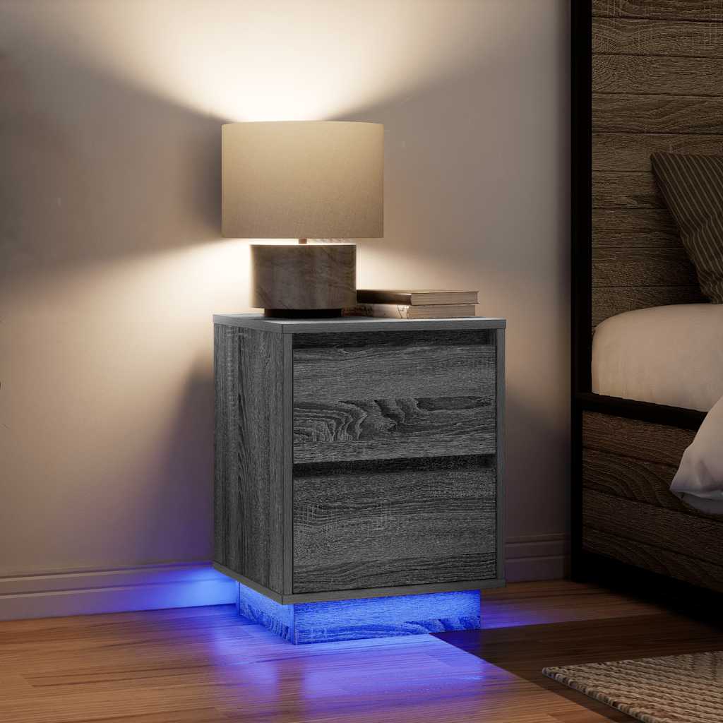 Nattskap med LED-lys 2 stk grå sonoma 38x34x50 cm