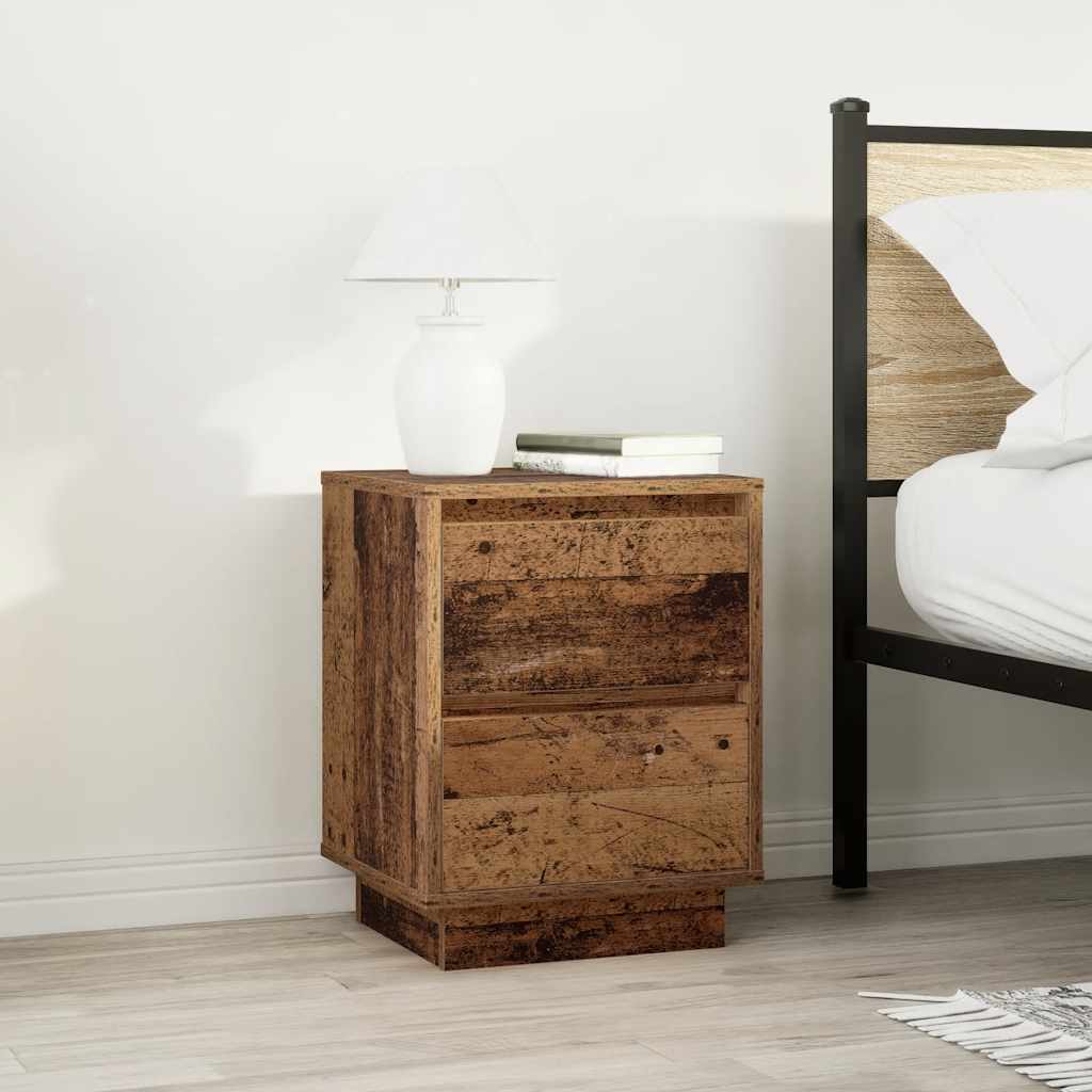 Nattskap med LED-lys 2 stk gammelt tre 38x34x50 cm