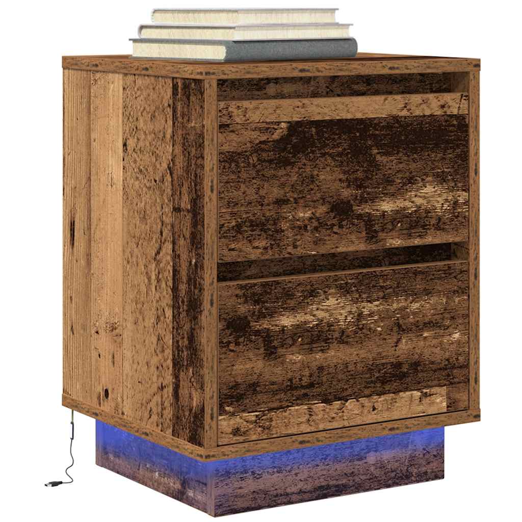 Nattskap med LED-lys 2 stk gammelt tre 38x34x50 cm