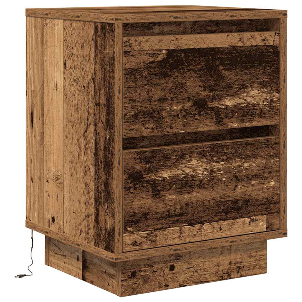 Nattskap med LED-lys 2 stk gammelt tre 38x34x50 cm