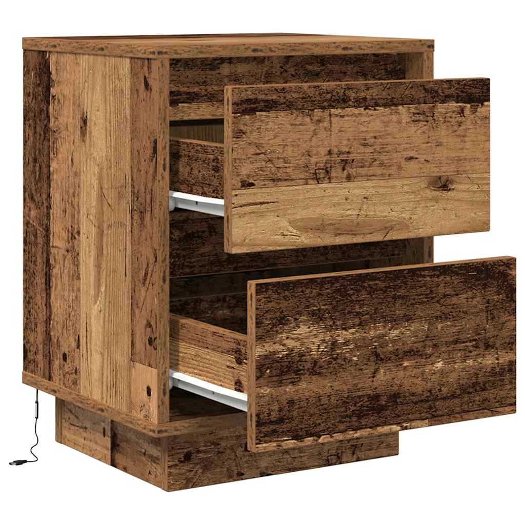 Nattskap med LED-lys 2 stk gammelt tre 38x34x50 cm