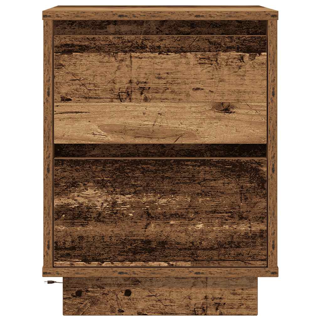 Nattskap med LED-lys 2 stk gammelt tre 38x34x50 cm