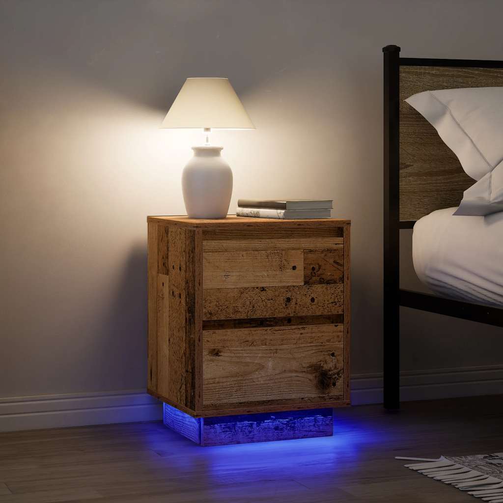 Nattskap med LED-lys 2 stk gammelt tre 38x34x50 cm
