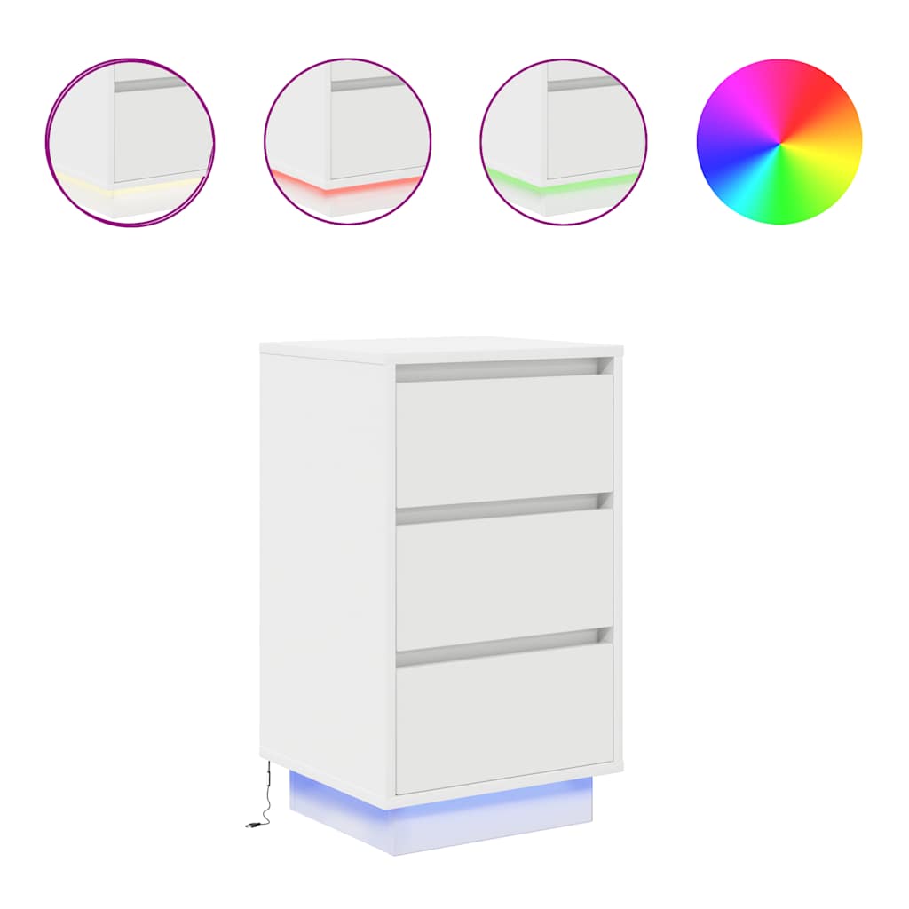 Nattbord med LED-lys hvit 38x34x65 cm