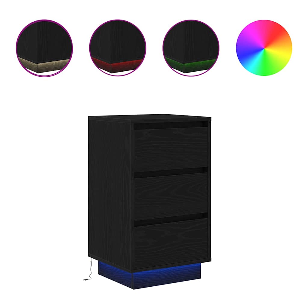 Nattbord med LED-lys svart 38x34x65 cm