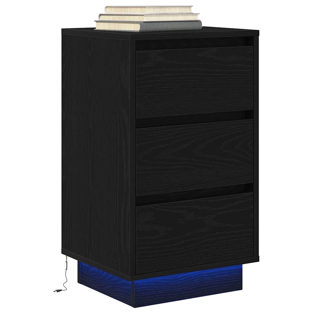 Nattbord med LED-lys svart 38x34x65 cm