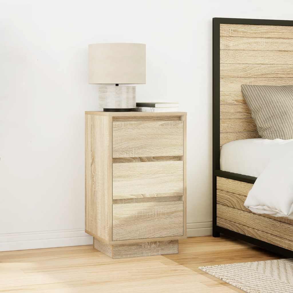 Nattbord med LED-lys sonoma eik 38x34x65 cm