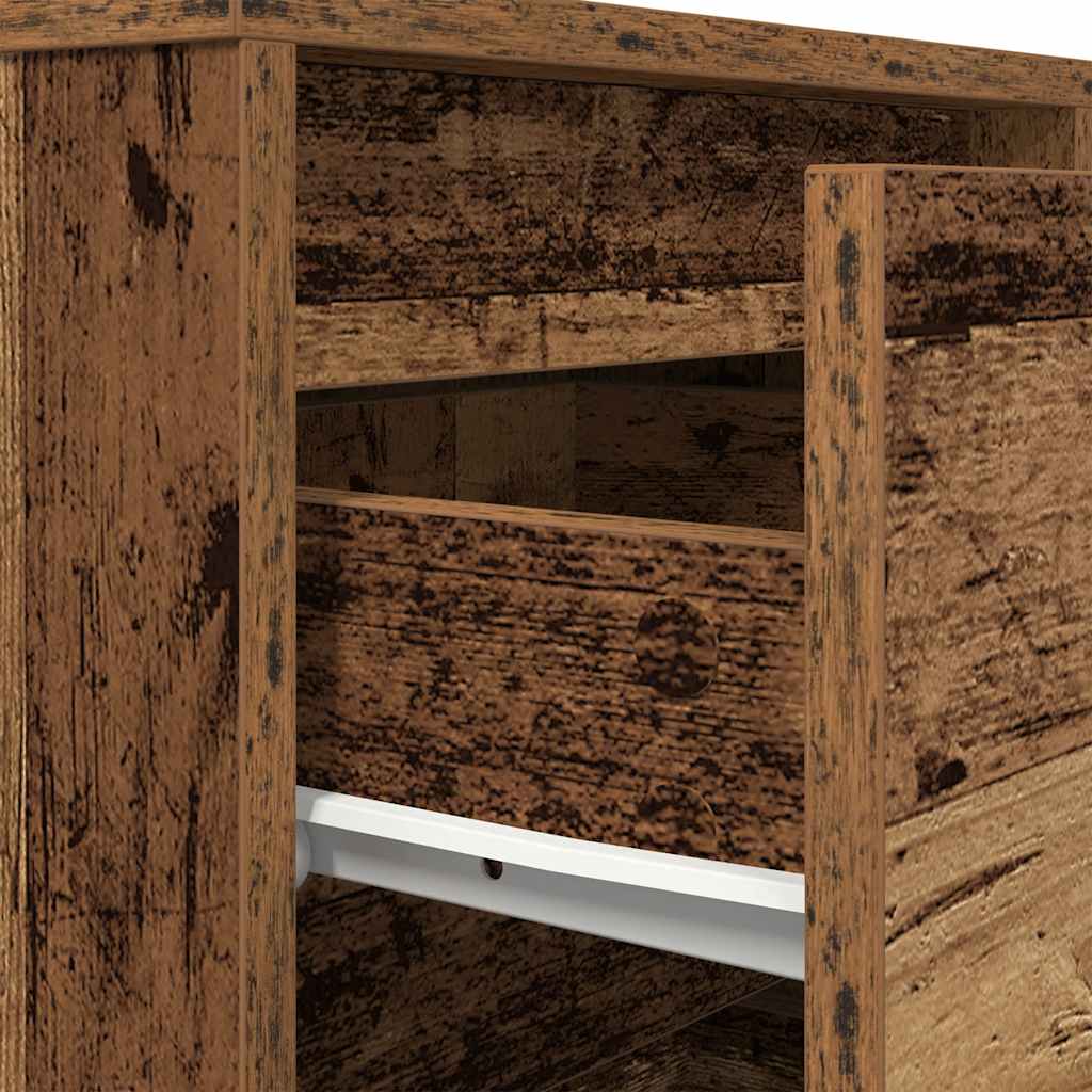 Nattbord med LED-lys gammelt tre 38x34x65 cm