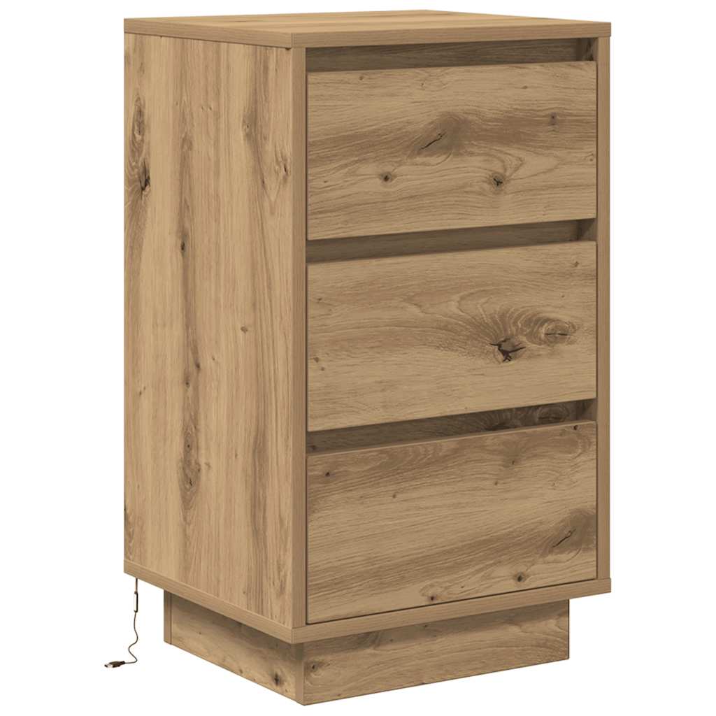 Nattbord med LED-lys artisan eik 38x34x65 cm