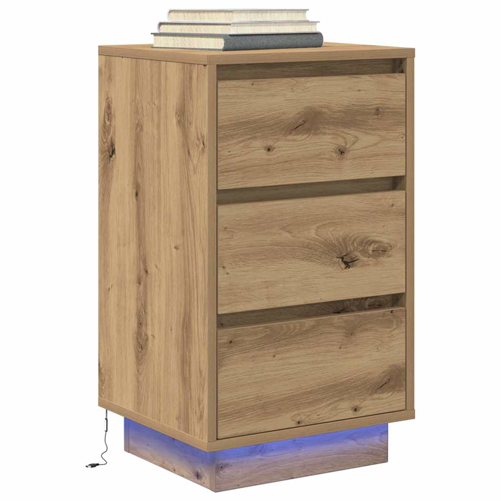 Nattbord med LED-lys artisan eik 38x34x65 cm