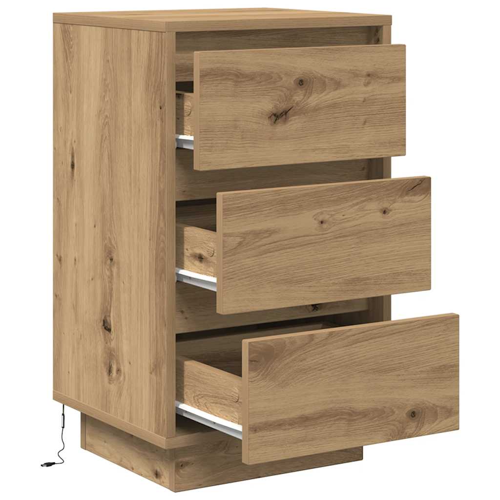 Nattbord med LED-lys artisan eik 38x34x65 cm