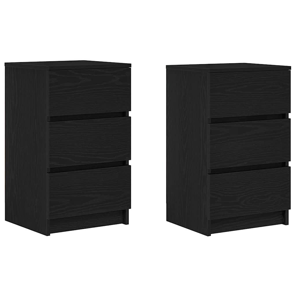 Nattskap med 3 skuffer 2 stk svart 39x35x65 cm