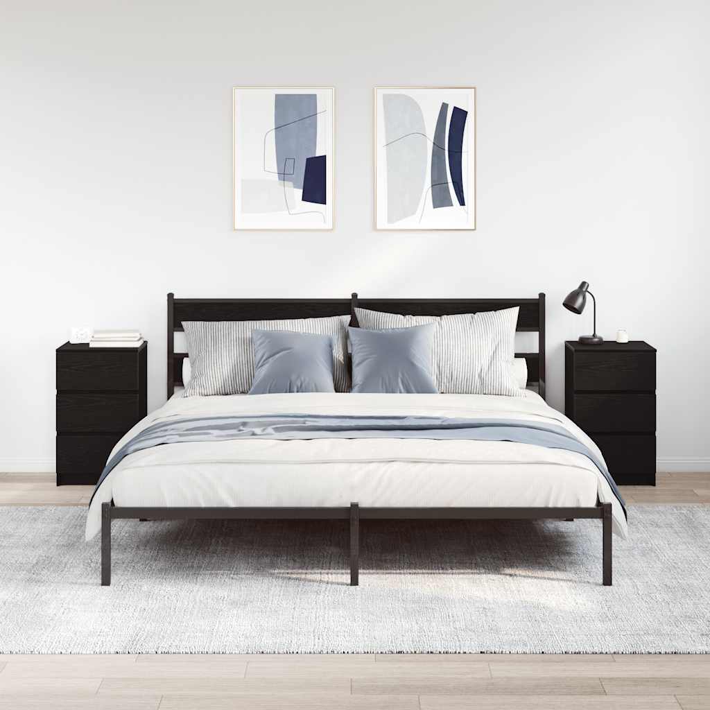 Nattskap med 3 skuffer 2 stk svart 39x35x65 cm