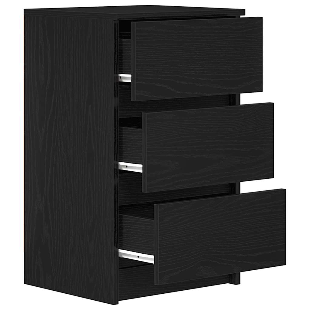 Nattskap med 3 skuffer 2 stk svart 39x35x65 cm