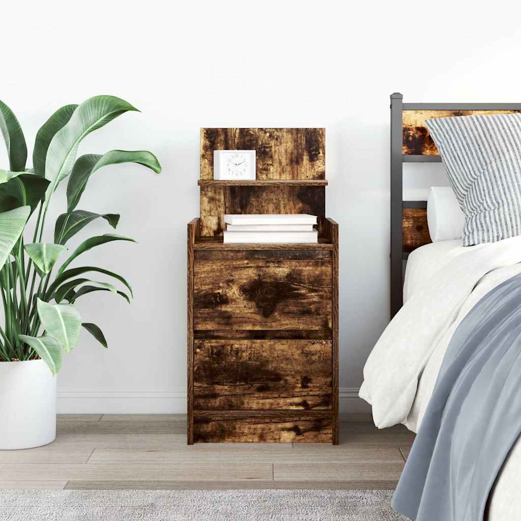 Nattbord med 2 skuffer røkt eik 38x34x80 cm