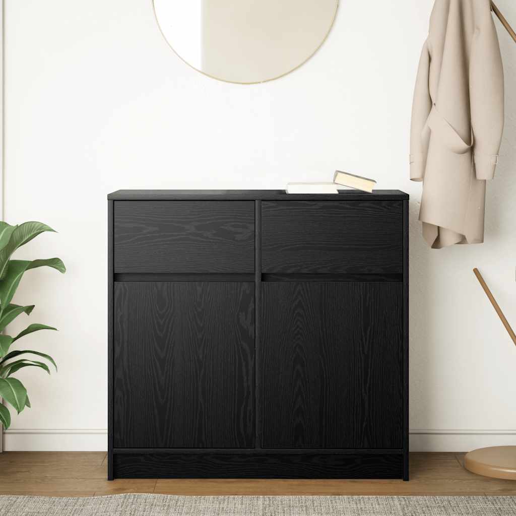 Skjenk med skuff svart eik 80x34x76 cm konstruert tre