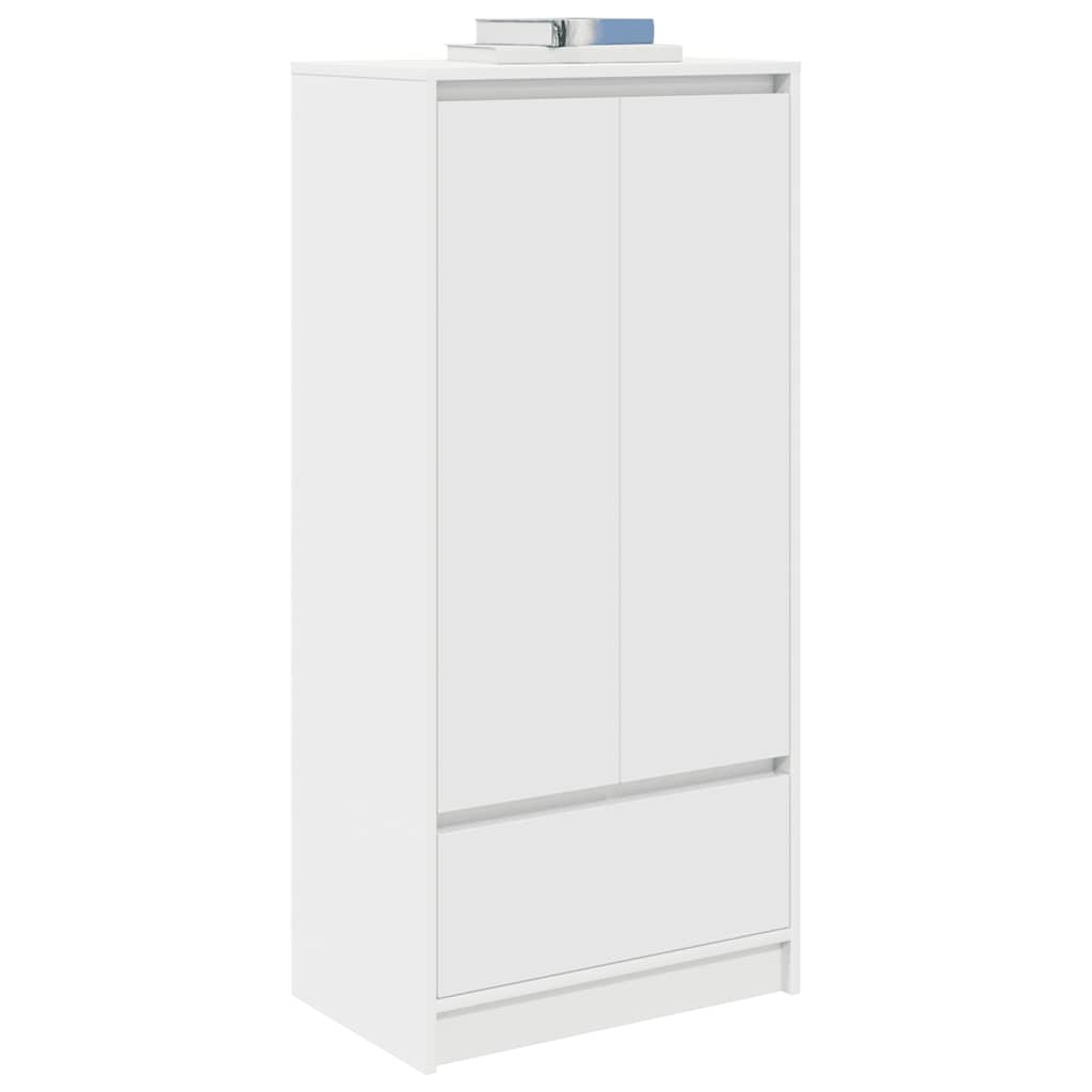 Skap med skuff hvit 55,5x34x119,5 cm konstruert tre