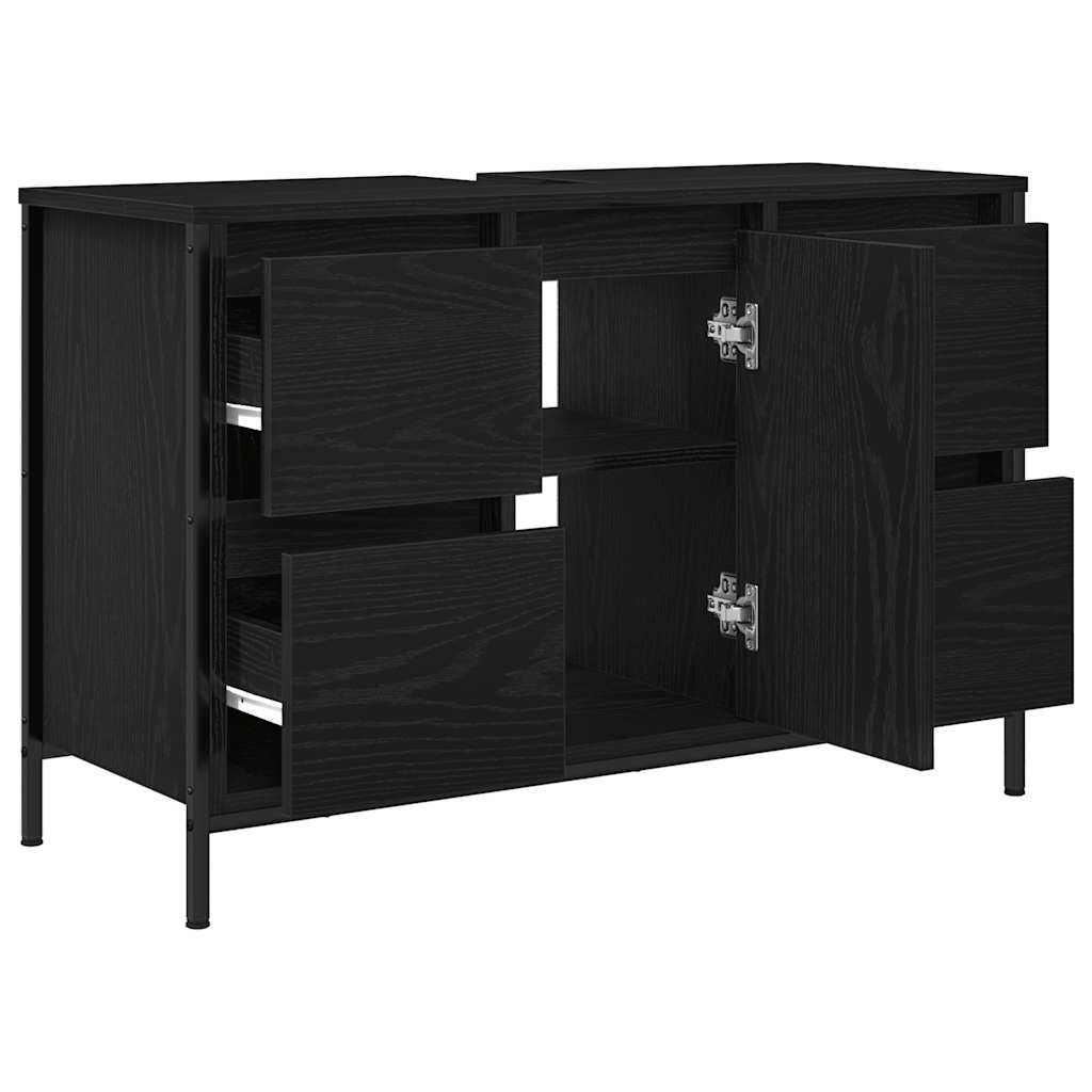 Servantskap med skuffer svart eik 90x34,5x60 cm vidaXL