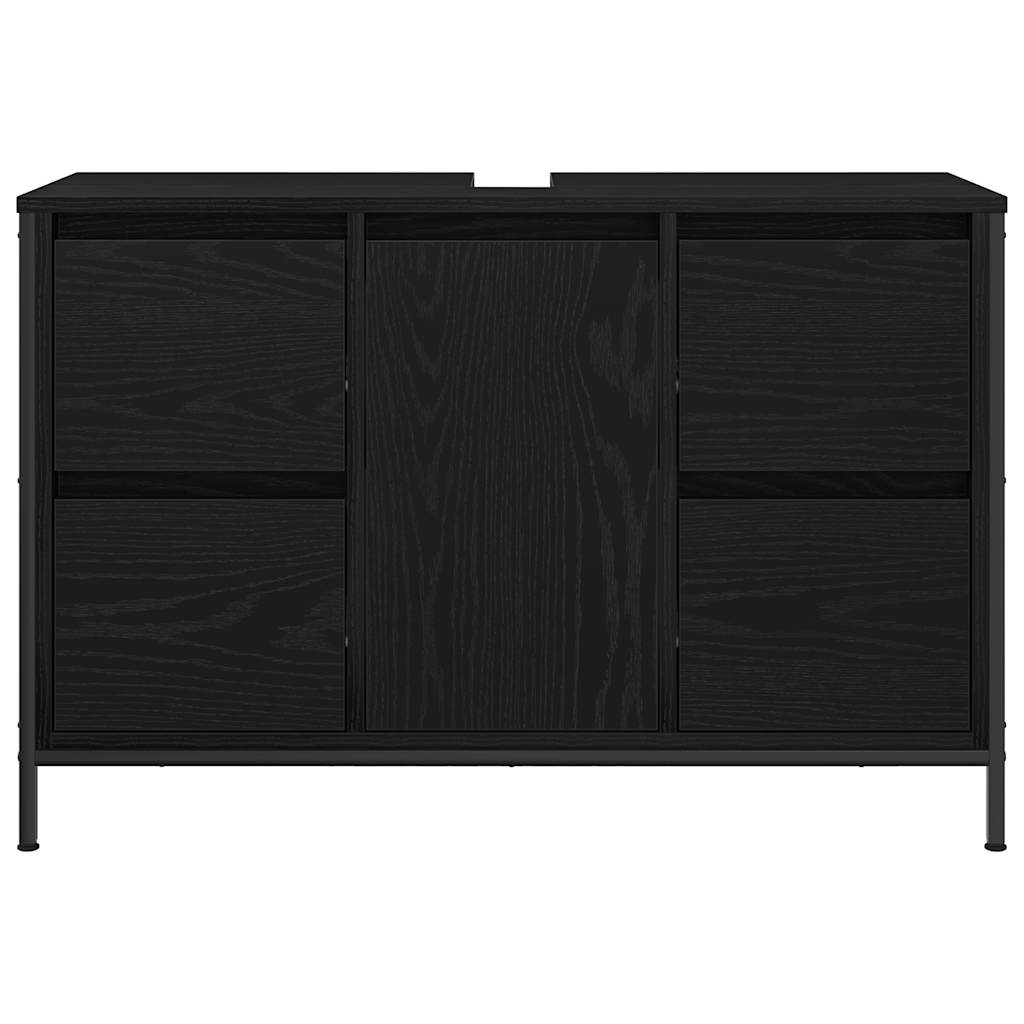 Servantskap med skuffer svart eik 90x34,5x60 cm vidaXL