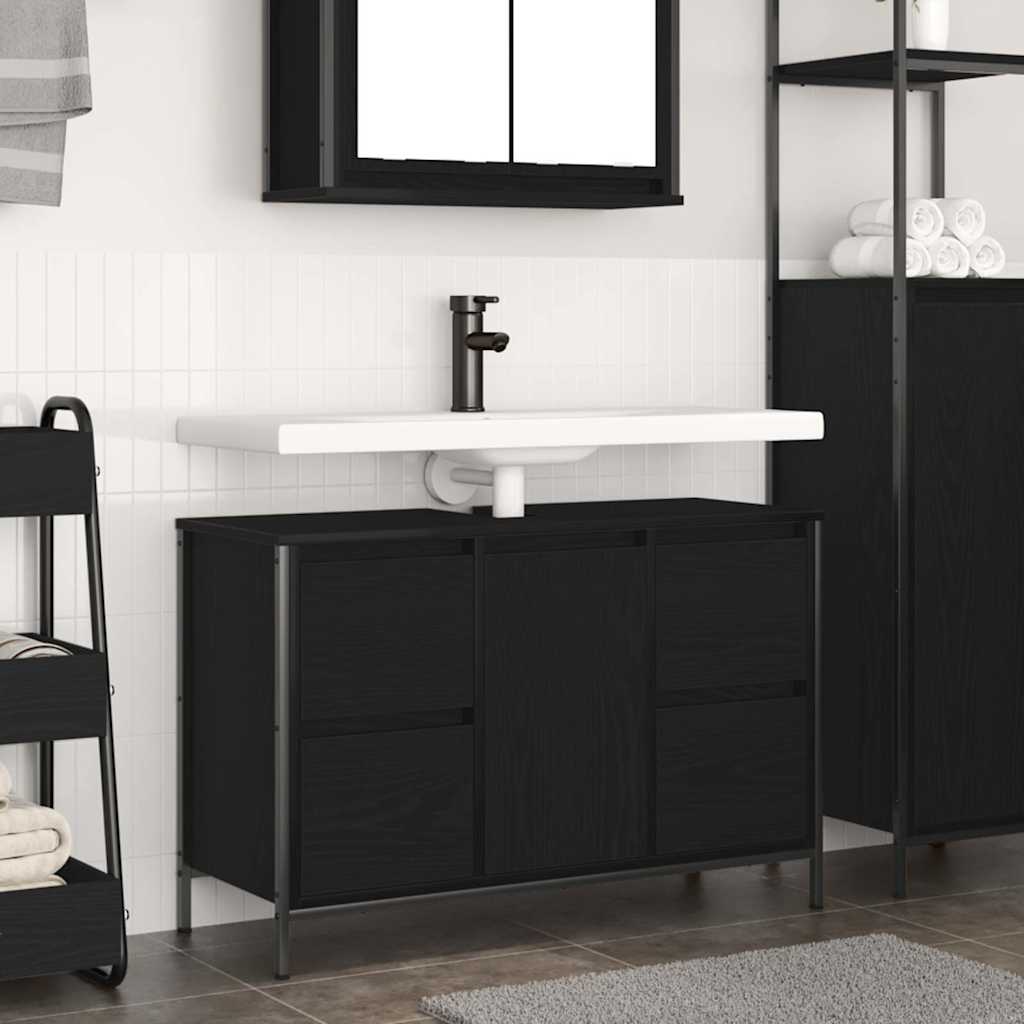 Servantskap med skuffer svart eik 90x34,5x60 cm vidaXL