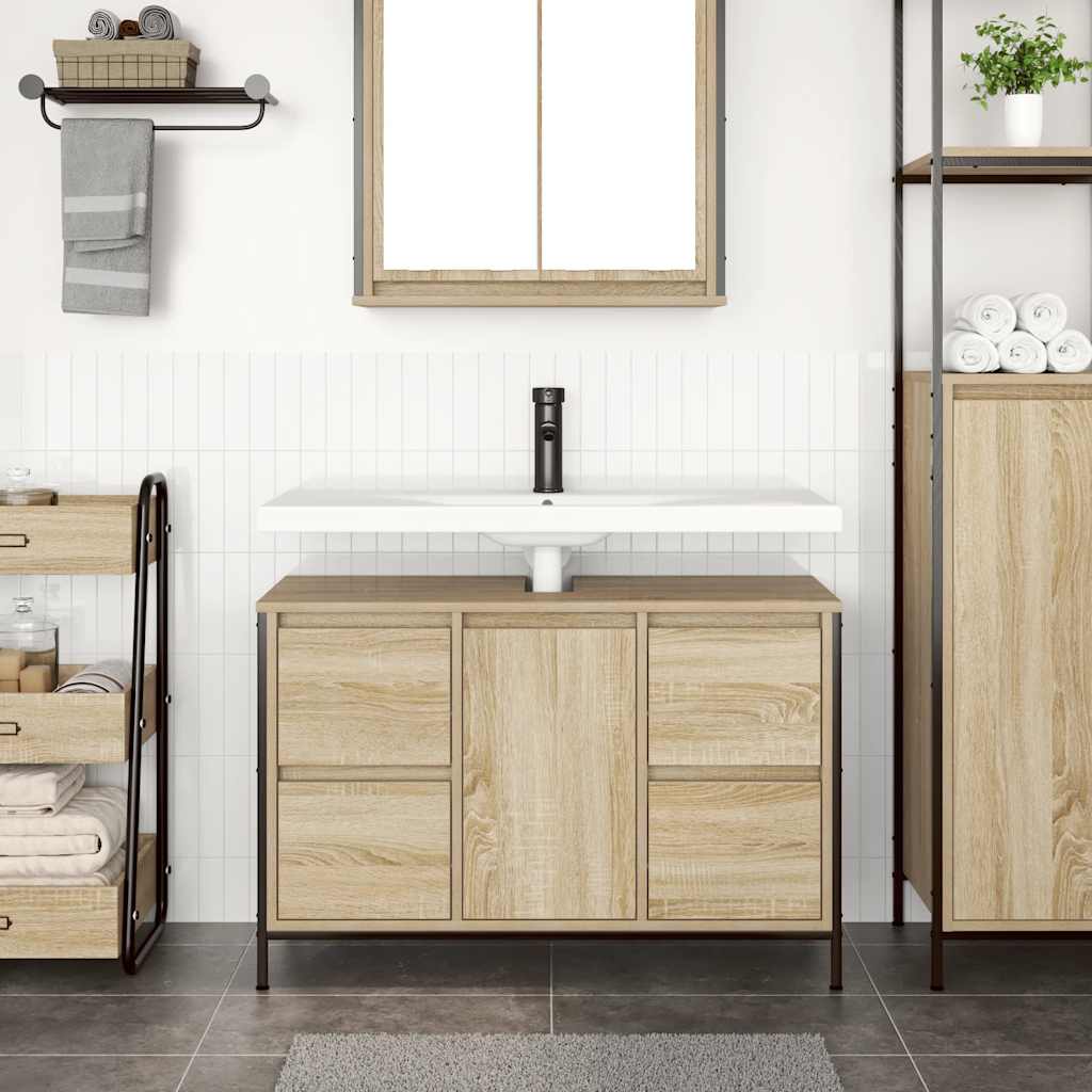 Servantskap med skuffer sonoma eik 90x34,5x60 cm